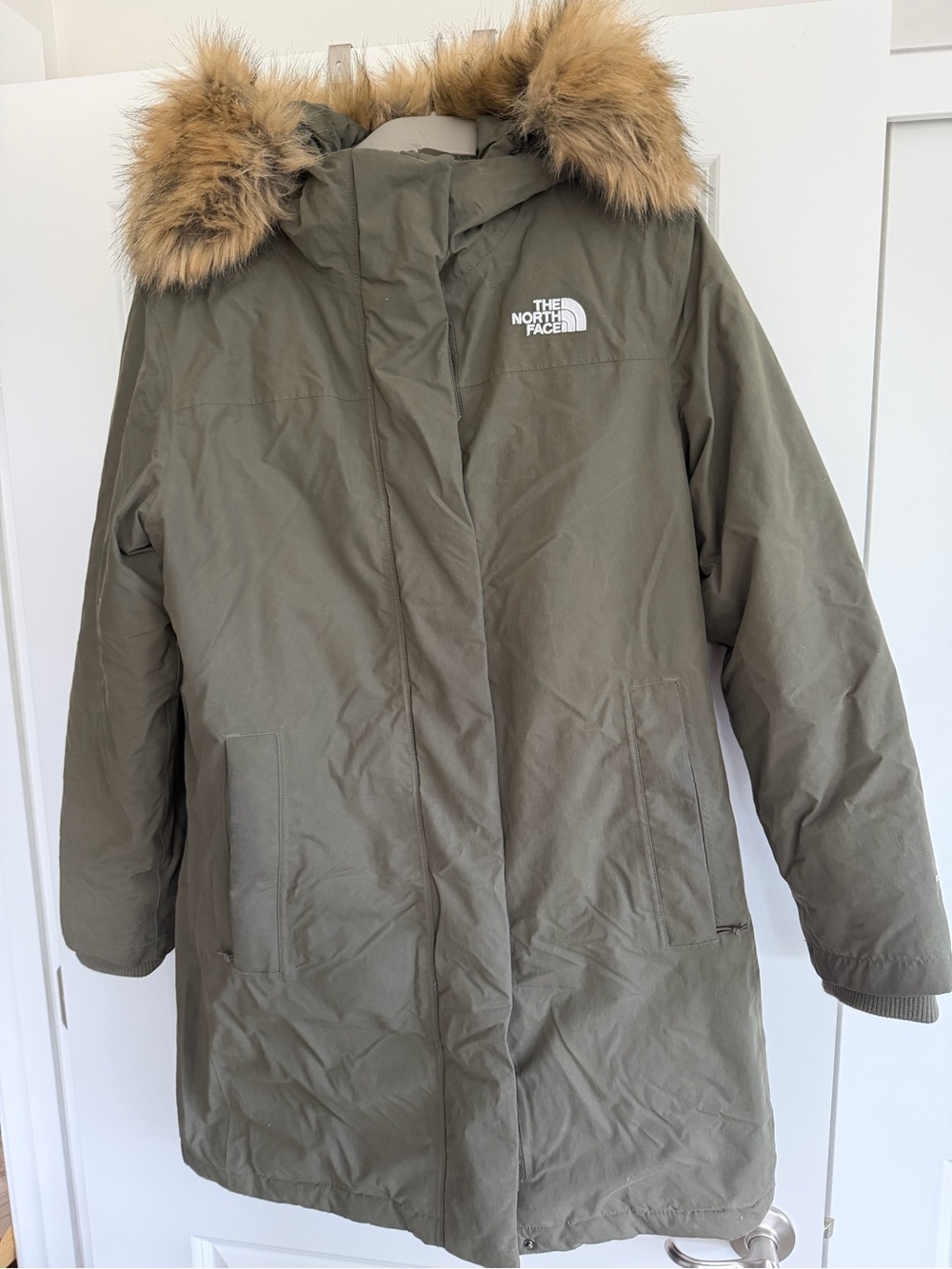 The North Face Women's Olive Green Faux Fur-Trim Parka